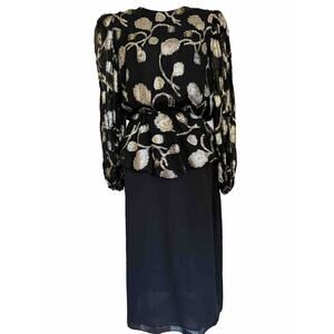 Vintage PATRA 80s Dress, Metallic Peplum, Sheer Black, Size 8, Balloon Sleeves